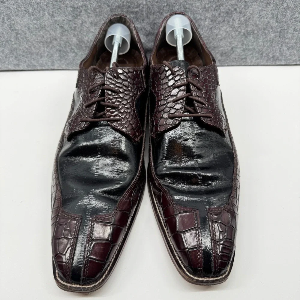 Stacy Adams Oxford Dress Shoes Mens 14M Burgundy Black Croc Embossed 25318-641